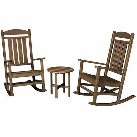 POLYWOOD Presidential Teak Patio Set with Side Table and 2 Rocking Chairs 633PWS1091TE